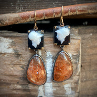 Antique Cameo and Oregon Sunstone Earrings